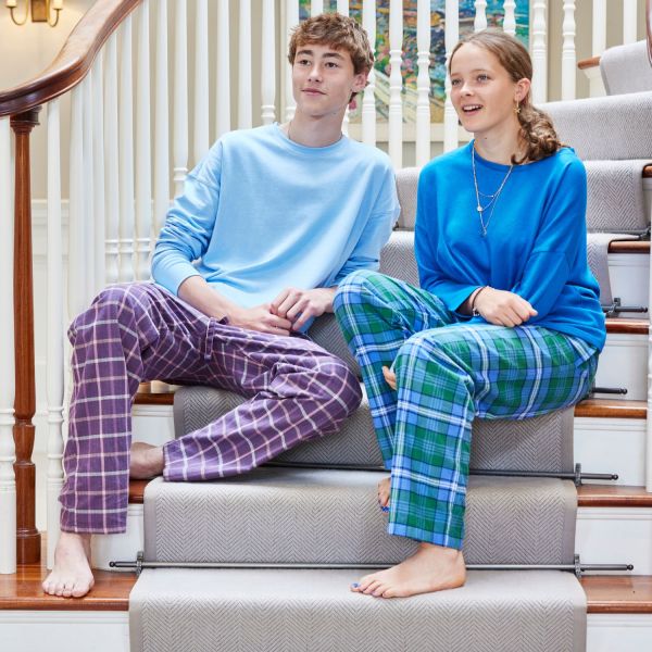 Organic Brushed Cotton Loungewear Trousers- Pants Green, Blue and White