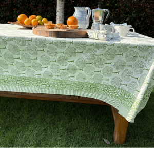Green Tree Hand Block Printed Tablecloth