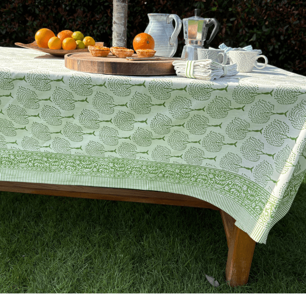Green Tree Hand Block Printed Tablecloth