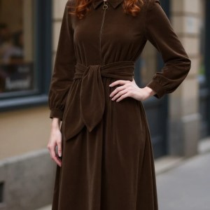 Imogen Dress in Chocolate Brown Velvet