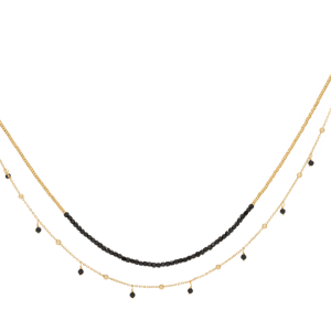 Lily Gold & Black Spinel Gemstone Beaded Necklace featuring faceted black spinel beads on delicate gold-plated chains, perfect for layering or evening wear.