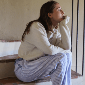Organic Brushed Cotton Loungewear Trousers- Pants Blue And White