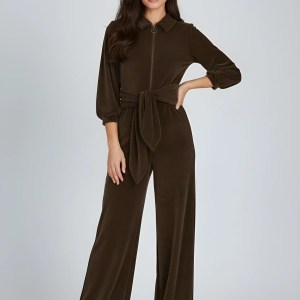 The Mitty Jumpsuit in Chocolate Brown Velvet