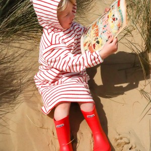 Striped Towelling Hooded Beach Robe in Strawberries & Cream
