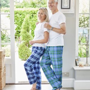 Organic Brushed Cotton Loungewear Trousers- Pants Green, Blue and White