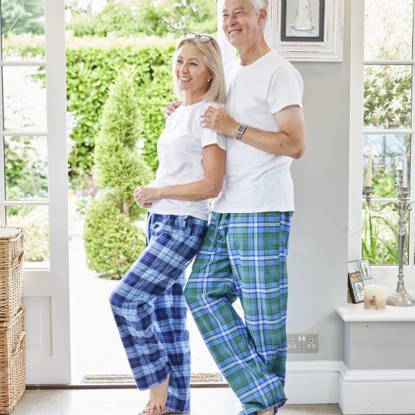 Organic Brushed Cotton Loungewear Trousers- Pants Green, Blue and White