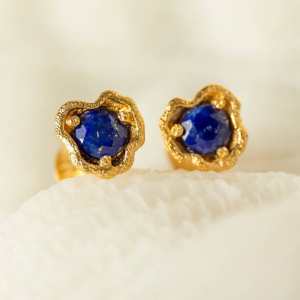 Claire Hill Lapis Lazuli Gold Lichen Stud Earrings