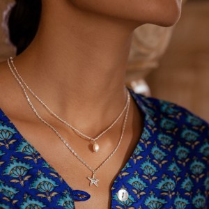 Star Fish & Pearl Charm Necklace - Silver