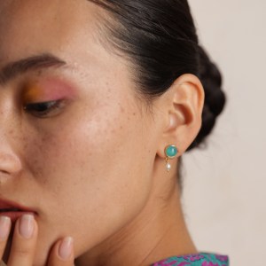 Pearl Drop Earrings Gold -Aqua Chalcedony