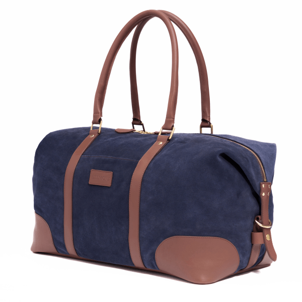 The Raffles Weekender Bag in Navy Blue Suede