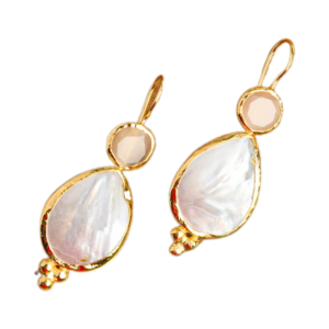 1 Pair Cream Drop Earrings with Pearl and Stone