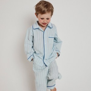 Icy Blue Stripe Pyjama Set with Piping