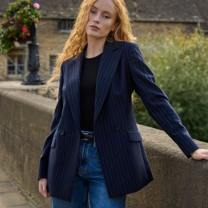 Double-breasted Blazer in Navy Pinstripe