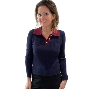 Navy & Burgundy Collar Top