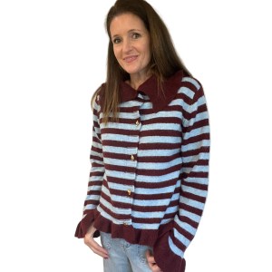 Blue & Burgundy Stripe Collar Cardigan