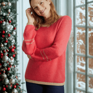 Lottie Jumper with Gold Sparkle Lurex Trim - Cerise Pink