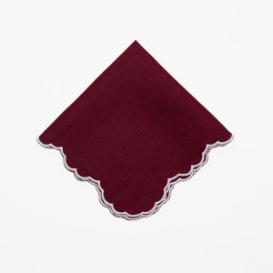 Burgundy, Embroidered Linen Napkins - Set of 4