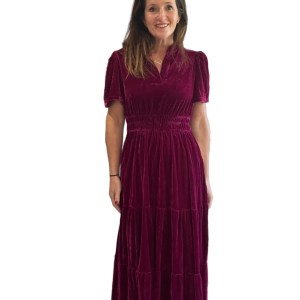 Deep Berry Velvet Tiered Maxi Dress