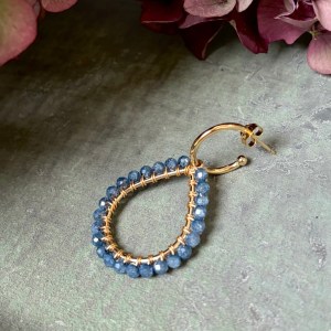 Chunky Pale Denim Azurite Teardrop Earrings On Mini Hoops