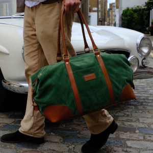 The Raffles Weekender Bag in British Racing Green Suede
