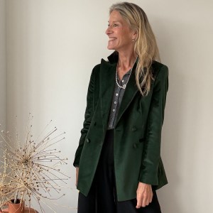 Double-breasted Blazer in Bottle Green Velvet