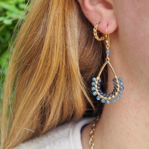 Denim Azurite & Iolite 1/2 Beaded Teardrop Earrings