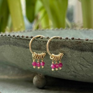 Magenta Garnet 3-Bead Mini Hoops