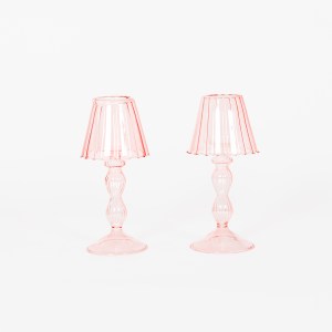Pink Glass Lantern Tea Light Holder - Set of 2