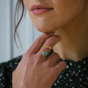 Gold Vermeil Twin Ring in Aqua Chalcedony