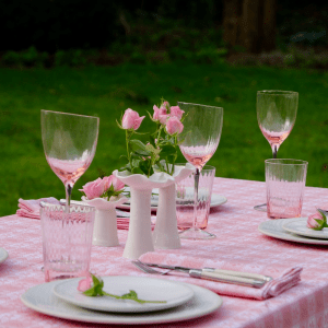 Pink Alpine Chalet Cotton Gingham Tablecloth, Italian Cotton, 230 x 150cm
