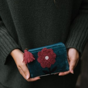 Velvet Single Flower Pouch in Teal