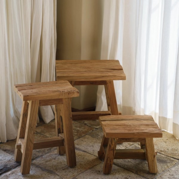 Large Reclaimed Teak Wood Rectangle Stool