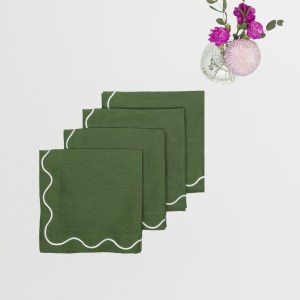 Dark Green Linen Napkins - Set of 4