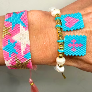 Stars and Pearls - Handwoven Beaded Set with sliding tie clasp