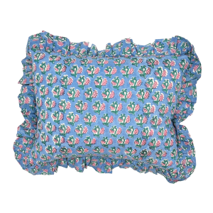 Hand block frilled cotton cushion - Chloe