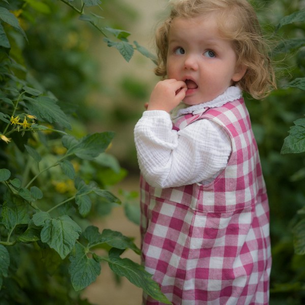 Gingham Dungarees Raspberry