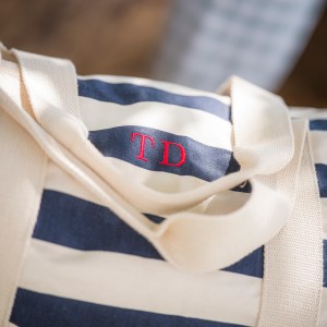 Navy Striped Barrel Bag