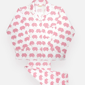 Girls Cotton Pyjamas in Pink Elephant Print