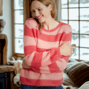 Sasha Chunky Knit Striped Jumper - Cerise Pink and Pale Pink