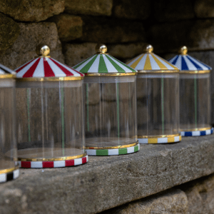 Circus storage Jars with clear centres and brass tops