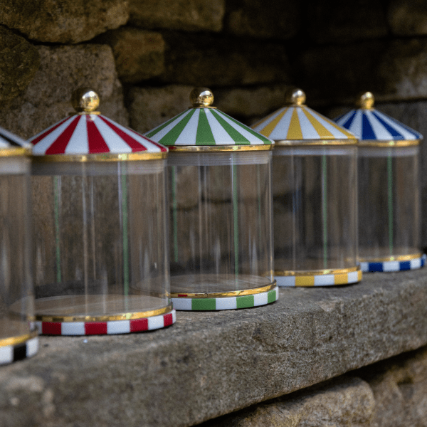 Circus storage Jars with clear centres and brass tops