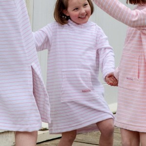 Childrens Striped Towelling Hooded Beach Robe | White & Pink