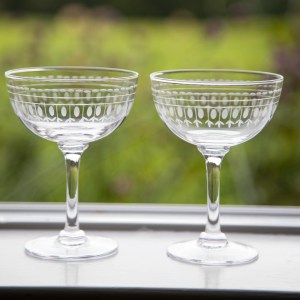 Six Champagne Saucers Ovals Design
