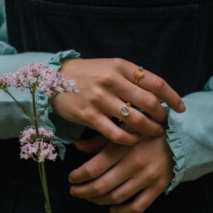 Gold Vermeil Moon Ring in Blue Chalcedony