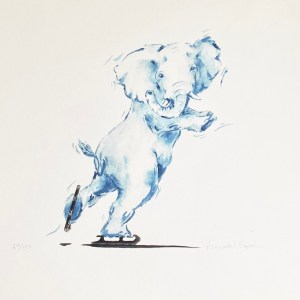 skating elephant . watercolour. limited edition print