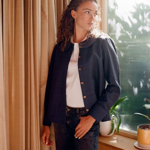 wool linen navy pinstripe claudine overshirt