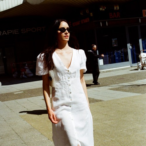 ma lin daisy white linen dress
