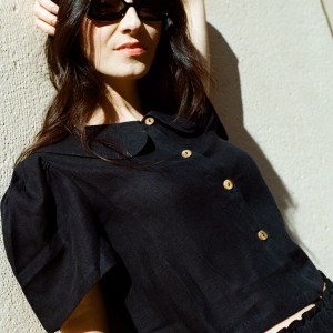 ma lin black frances cropped linen blouse