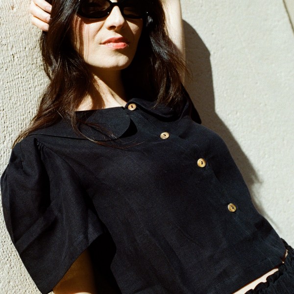 ma lin black frances cropped linen blouse
