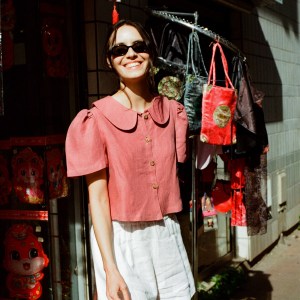 ma lin frances cropped linen blouse berry